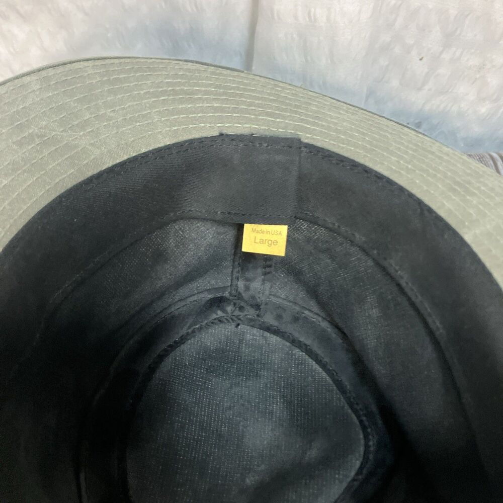 VTG SAGE Oilskin (waxed Cotton) Outback Safari Hat USA Leather Band L - Picture 9 of 11